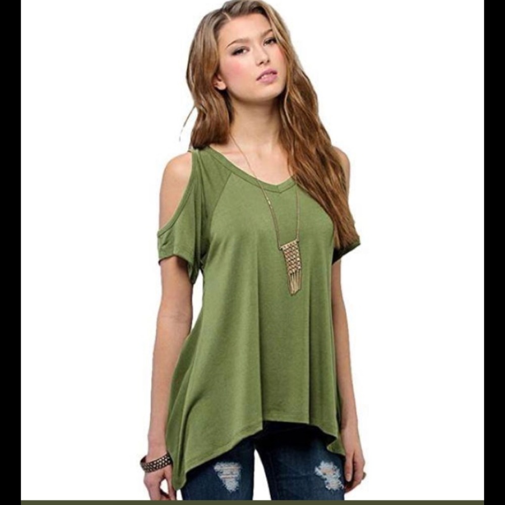 Green Cold Shoulder Women's Blouse